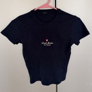 Brandy Melville John Galt Saint Moritz Switzerland Navy Graphic Tee Shirt
